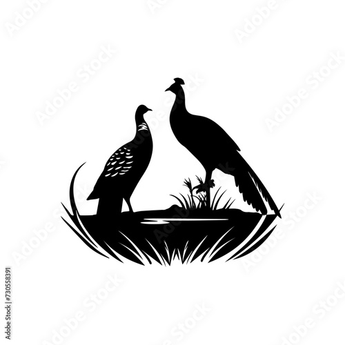Simple logo of a pair of pheasants in the wild