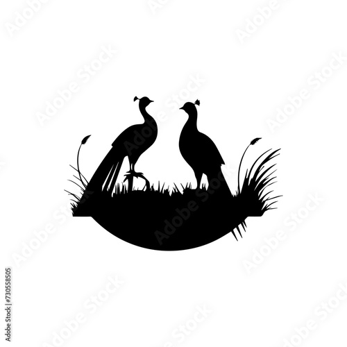 Simple logo of a pair of pheasants in the wild