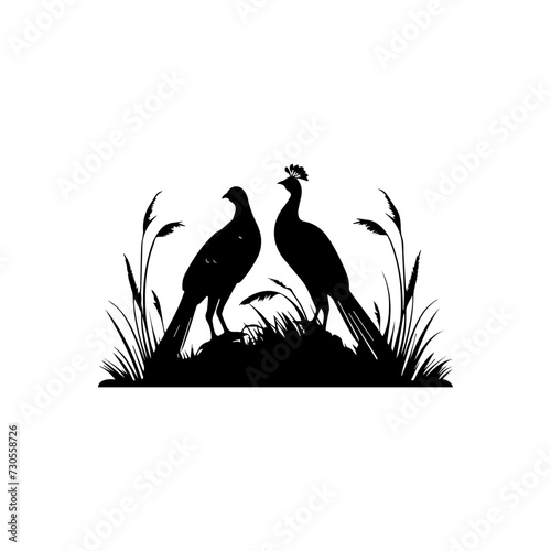 Simple logo of a pair of pheasants in the wild