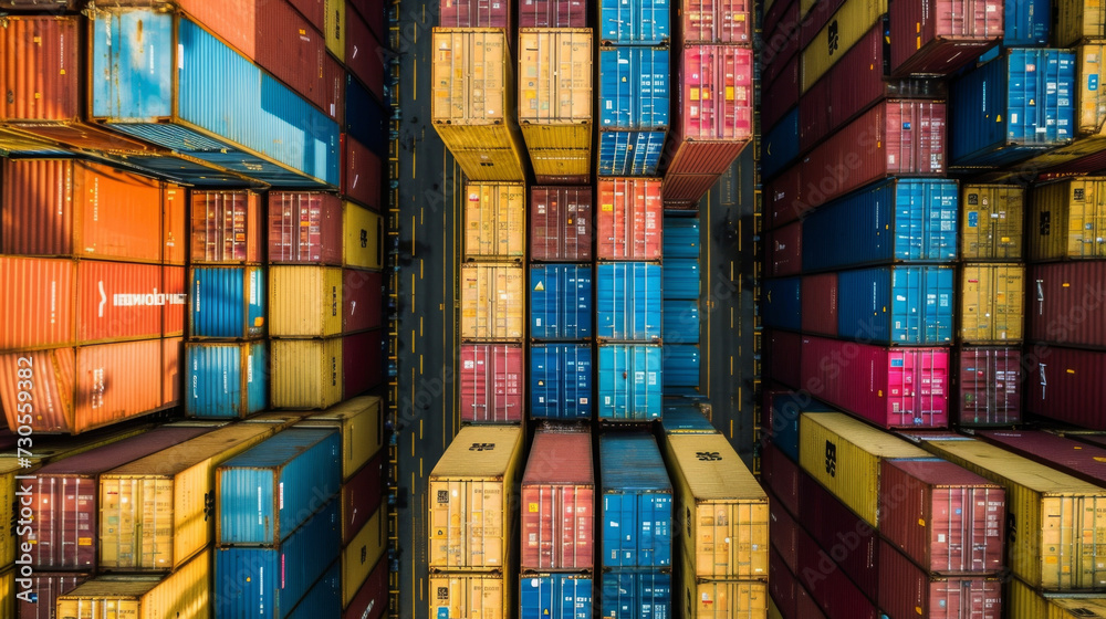 Obraz premium A shipping yard with rows of stacked containers showcasing the need for efficient organization and management skills to handle the high volume of containers in modern shipping.