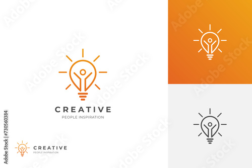 creative happy people smart logo icon design with light bulb graphic symbol for creativity vector logo template