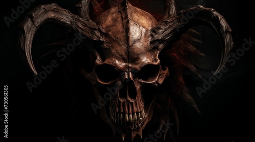 Demon skull on a dark background. © kept