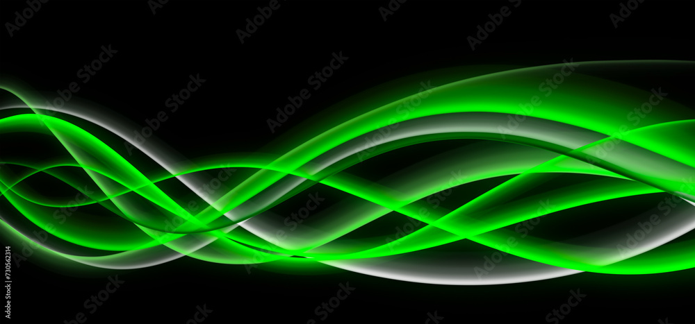 Fototapeta premium Futuristic background with green glowing wavy neon lines for business