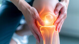Close-up of a person holding a painful knee, highlighting health and medical concepts - AI Generative.