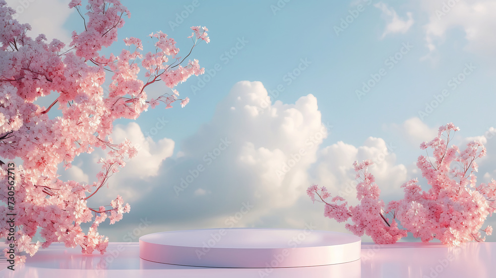Spring's beauty frames this podium, where cherry blossoms whisper serenity AI Generative. Spring's beauty frames this podium, where cherry blossoms whisper serenity AI Generative.
