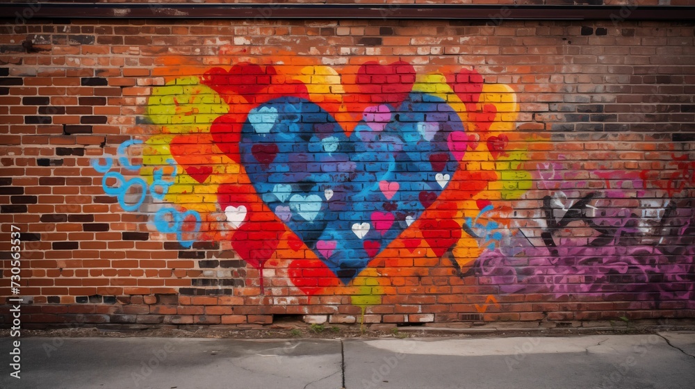 Fototapeta premium Heart graffiti on a textured brick wall.