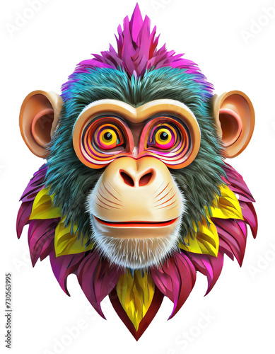 High quality, logo style, 3d, powerful colorful monkey face logo facing forward, isolate background