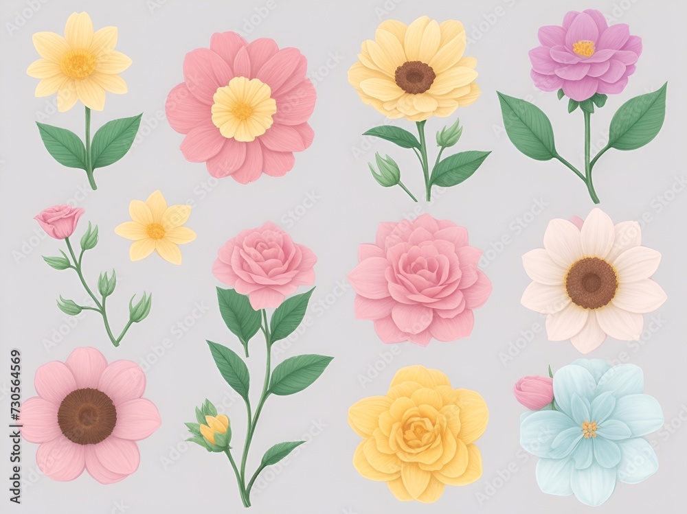 Flowers collection hand drawing painted with watercolors, flower collection background, Sunflower clipart