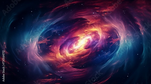 Image of a galaxy warped, with swirling colors.