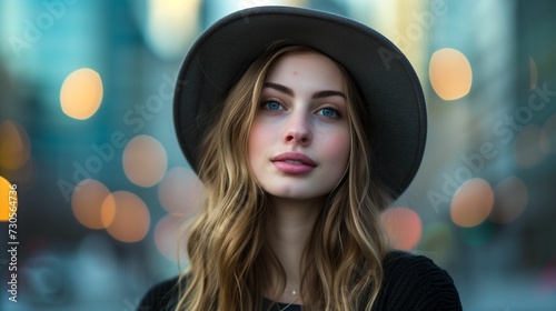 Image of a beautiful young woman wearing a stylish hat.