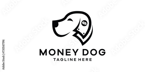 logo design combining the shape of a dog's head with money, logo design template, symbol idea.
