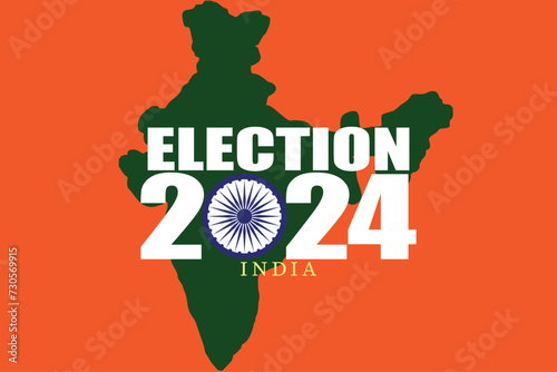 "India Election 2024" design. Elections Campaign design with India map. Elections concept vector illustration on an orange background. Ideal for use in campaign posters and banners. EPS Format.