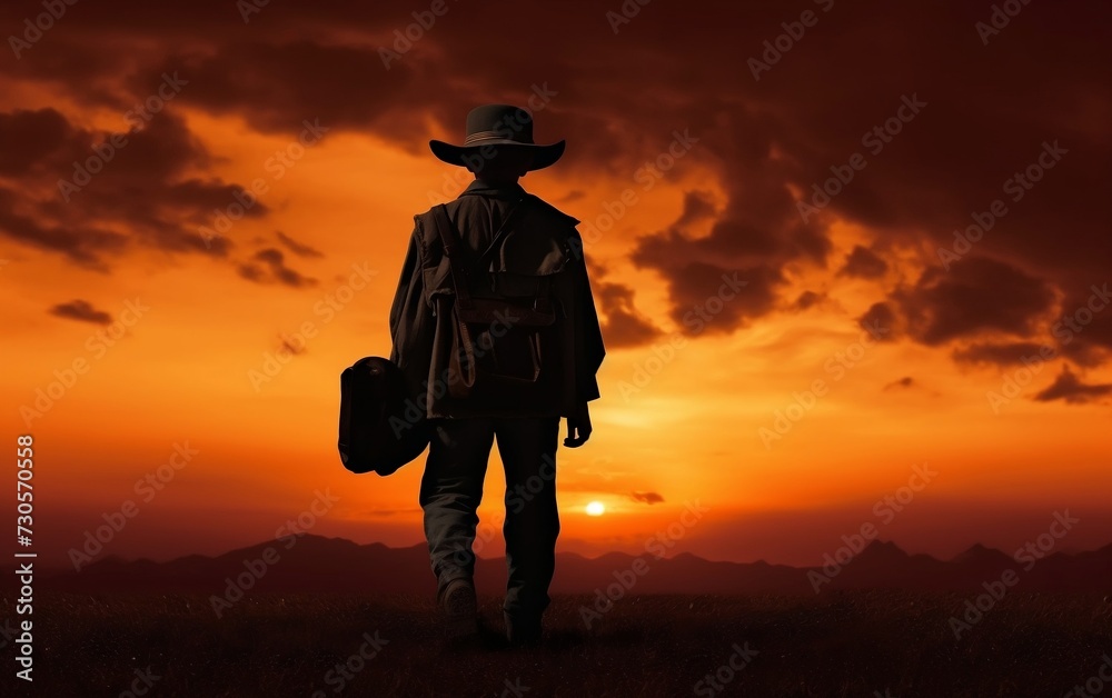 Silhouette of Man With Backpack and Hat