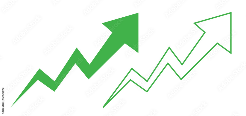 Growing business  green arrow on white. Profit arow Vector illustration.Business concept, growing chart. Concept of sales symbol icon with arrow moving up. Economic Arrow With Growing Trend. - obrazy, fototapety, plakaty 