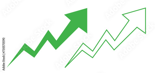 Growing business green arrow on white. Profit arow Vector illustration.Business concept, growing chart. Concept of sales symbol icon with arrow moving up. Economic Arrow With Growing Trend.