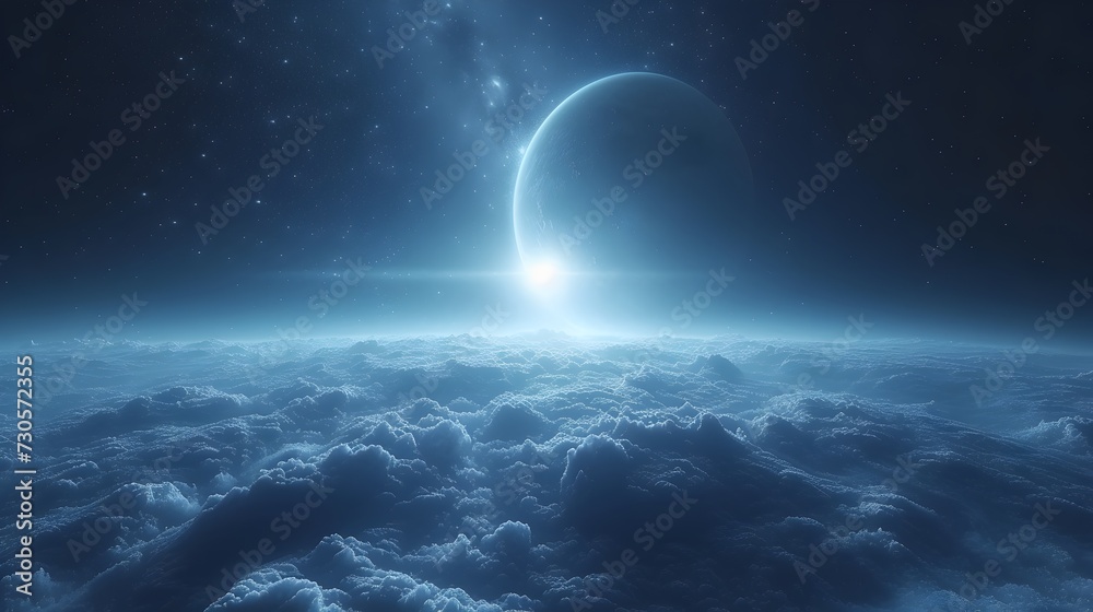 Planet Above the Clouds in Space Planet Above the Clouds in Space