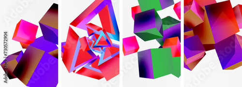 Flying 3d shapes, cubes and other geometric elements background design for wallpaper, business card, cover, poster, banner, brochure, header, website