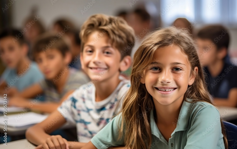 Group of Children Sitting at Desks in a Classroom Group of Children Sitting at Desks in a Classroom