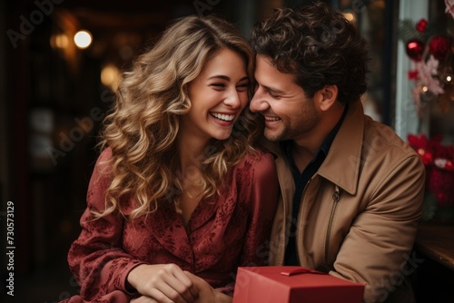 Adorable Couple Celebrating Valentine's Day Seated on a Couch or Chair
