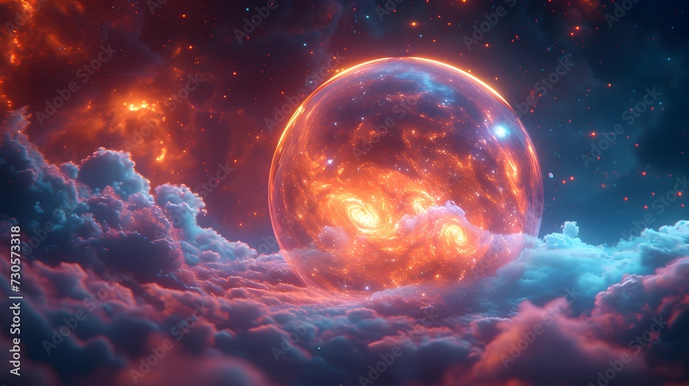 Blue Space Planet in Clouds in a Beautiful 3D Environment