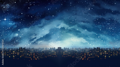 Starry Night Sky Over Cityscape Illustration