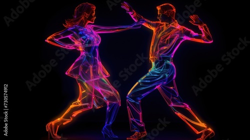 Neon Glow Outline of Couple Dancing Salsa