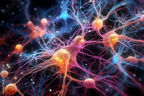 Illuminated Neurons Network Synapse Activity Illustration