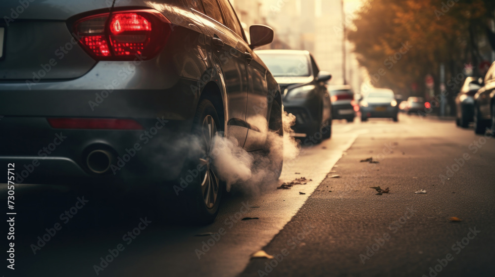 Car Exhaust Pipe Emitting Smoke on the Street