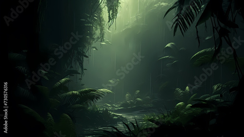 Forest landscape, exotic foggy forest © ma