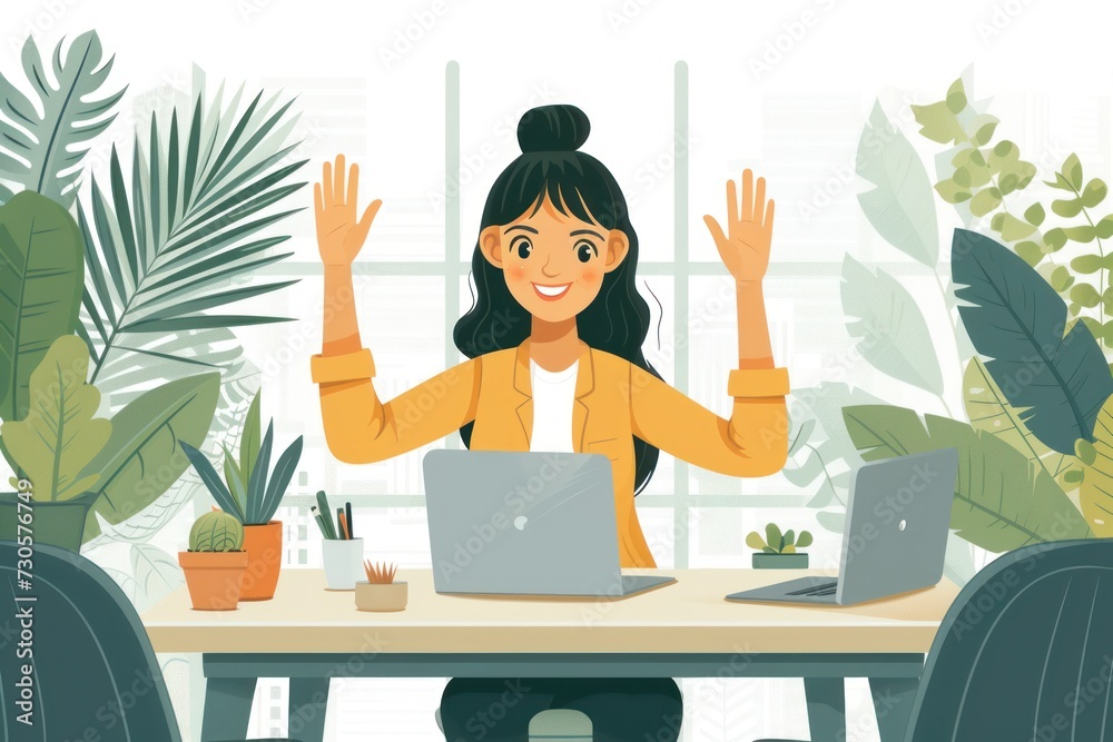Businesswoman giving a high five to the colleague in meeting room celebrating success. Happy confident business people high-five. Job well done. Businesswoman giving a high five to the colleague in meeting room celebrating success. Happy confident business people high-five. Job well done.