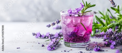 Fresh lavender cocktail on a white table.