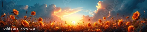 happy sunflowers blooming on clouds in a sun (3) 