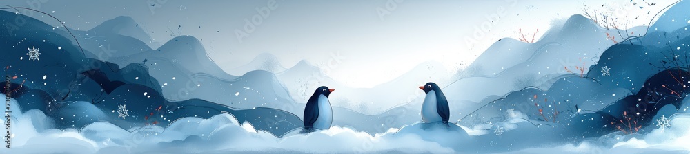 Fototapeta premium whimsical penguins waddling on clouds (3) 