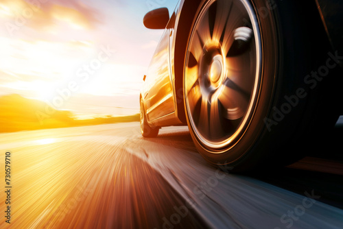 close up tire sport car on the road. Generative Ai photo