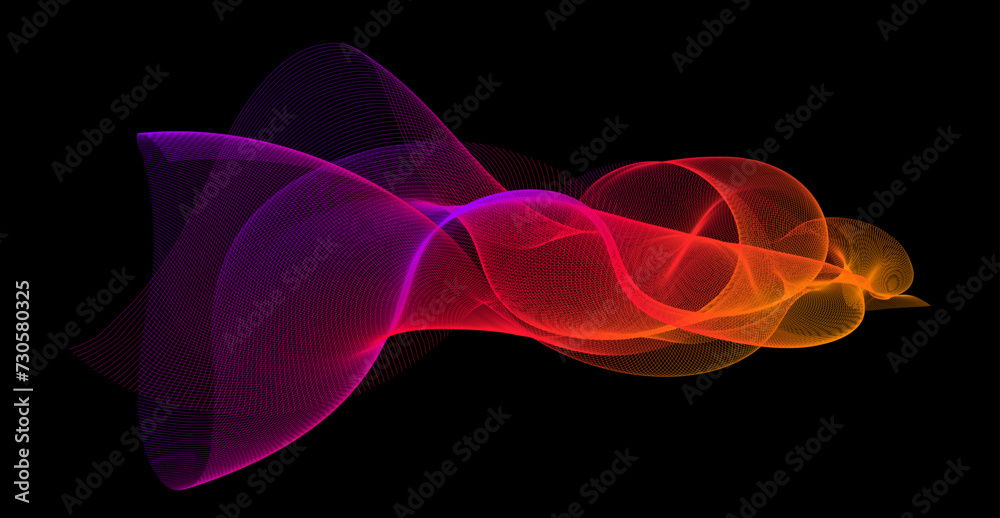 Obraz premium Gradient wave line blend form. Abstract purple red orange flowing lines design element. Dynamic neon line smoky shape. Sound waves or ai illustration concept. Vector curved pattern background