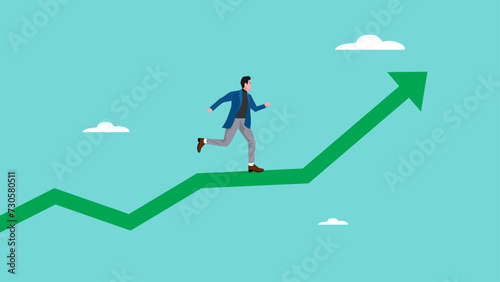 business growth followed by a lot of income for career success and financial freedom, affiliate marketing growth, profit performance, businessman running up on business growth graph concept