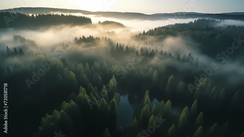 Forest landscape, exotic foggy forest © ma