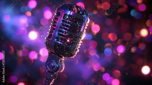 A microphone dressed up in a sparkly outfit channeling its inner diva as it dominates the stage with its powerhouse vocals.