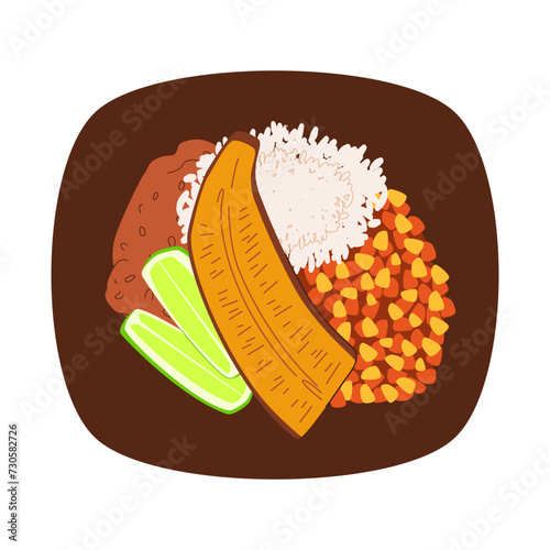 casado traditional food costa rica made from black bean meat plantain salad and tortilla eaten with rice delicious cuisine