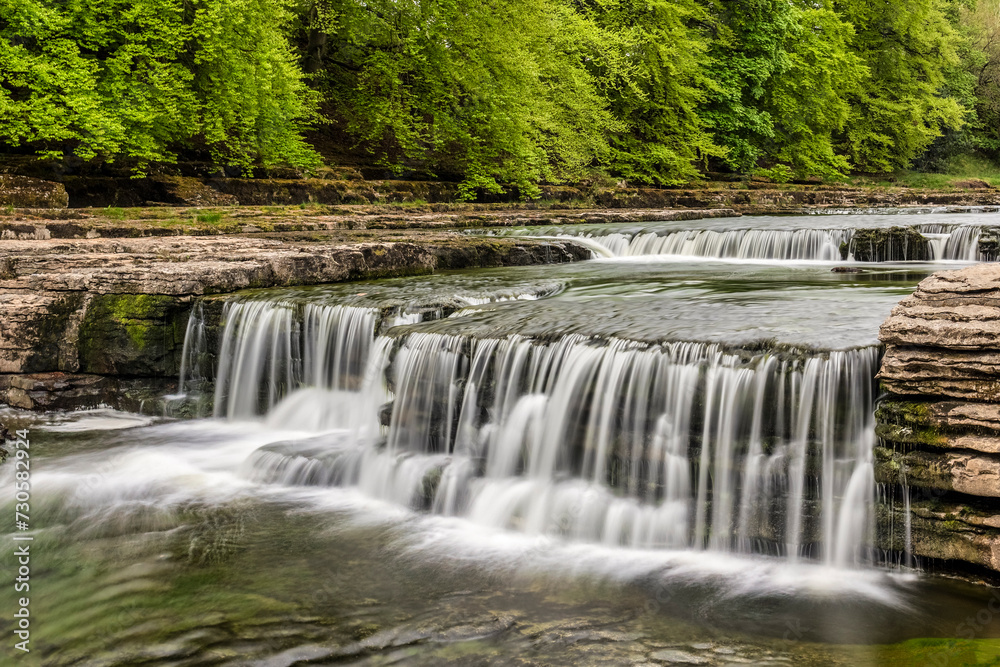 Lower Force, the lowest part of Aysgarth Falls on the River Ure in Wensleydale, North Yorkshire. Lower Force, the lowest part of Aysgarth Falls on the River Ure in Wensleydale, North Yorkshire.
