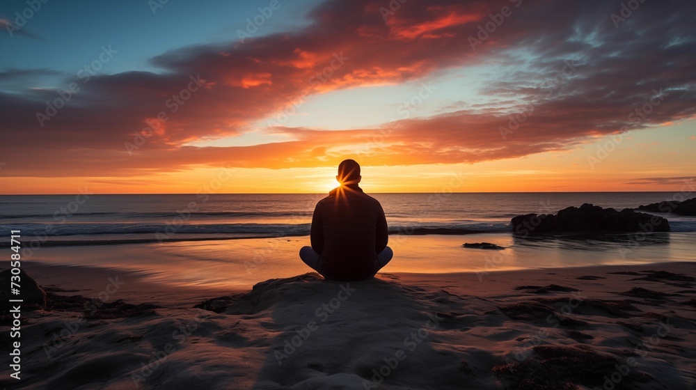 Man sitting alone on the beach.