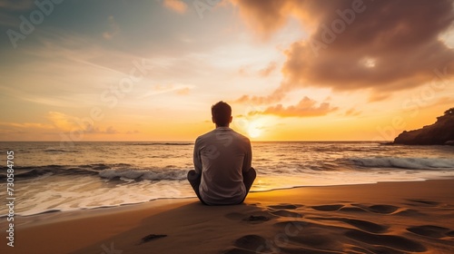 Man sitting alone on the beach.