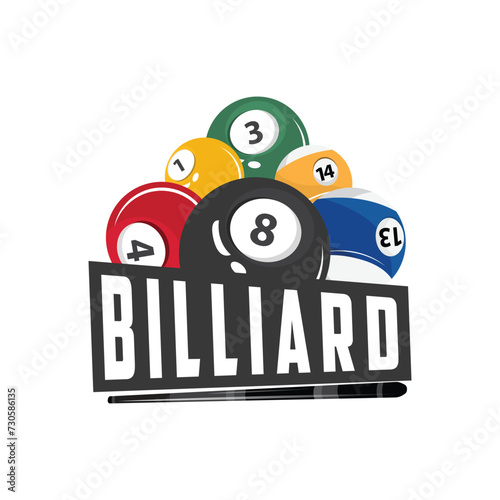 Billiard Logo Minimalist Design Ball and Stick Symbol Illustration Template