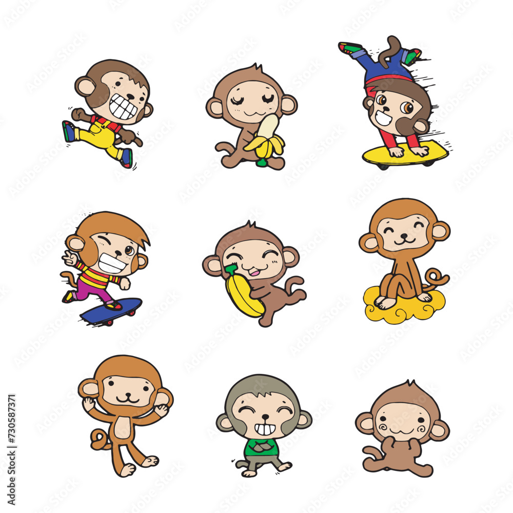 cartoon monkey comic doodle illustration vector isolated on white background cartoon monkey comic doodle illustration vector isolated on white background