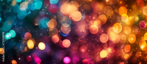 Colorful celebration bokeh dots on a holiday night background.