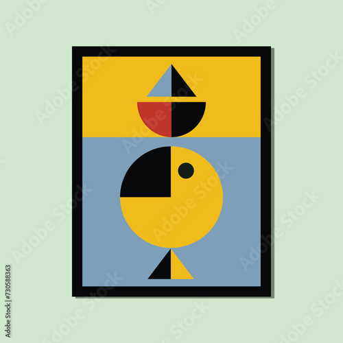 Bohemian style cute fish and ship modern aesthetic poster brutalism abstract geometric shape framed contemporary scandinavian mid century digital A3 A4 print book home wall decoration fabric card