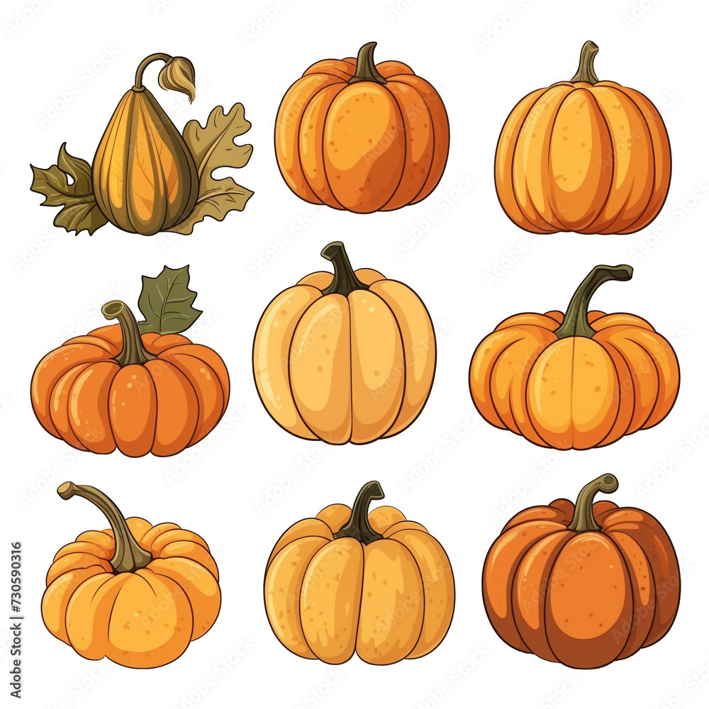 Collection of Various Hand-drawn Pumpkin Illustrations