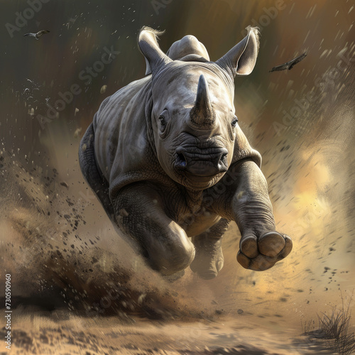 Playful Digital Art Baby Rhino Charging