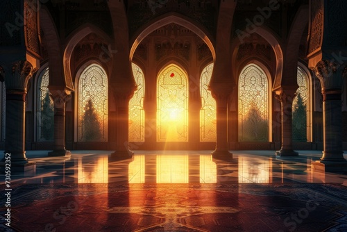 mosque Poster design background, realistic, HD, copy space - generative ai