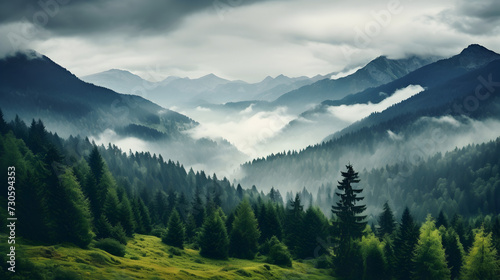 A mountain landscape with a mountain view   A mountains forest filled with lots of trees covered in fog  wallpaper  Free Photo  
